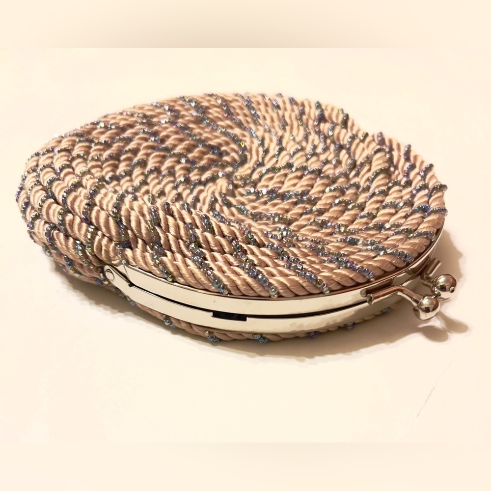 Vintage Evening Treasures Silver Beaded and Twine Clutch Purse